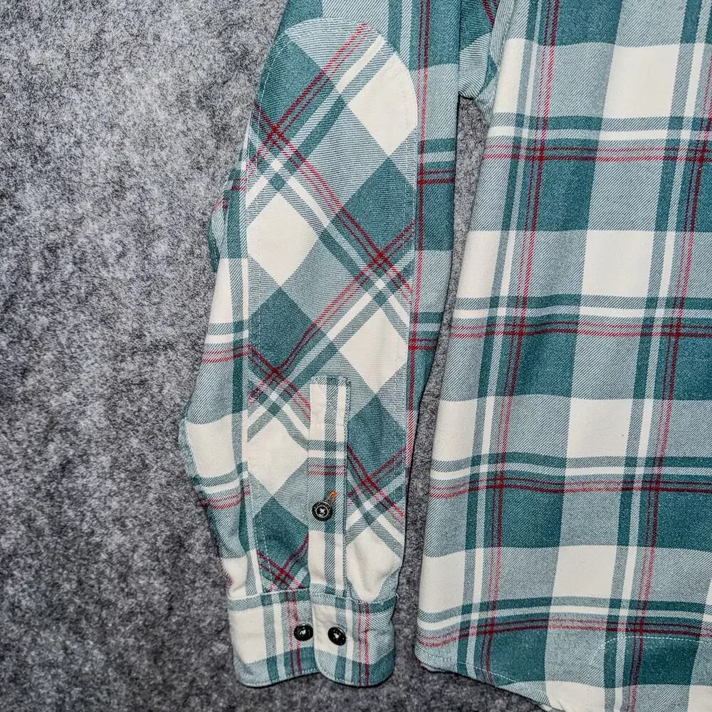 Howler Brothers Mens S Harkers Flannel Shirt Elbow Patches Green Cream Plaid